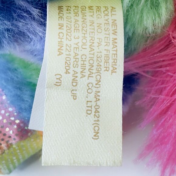 MTY International Rainbow Striped Unicorn Plush w/Pink sparkle Eyes Stuffed - Picture 4 of 14